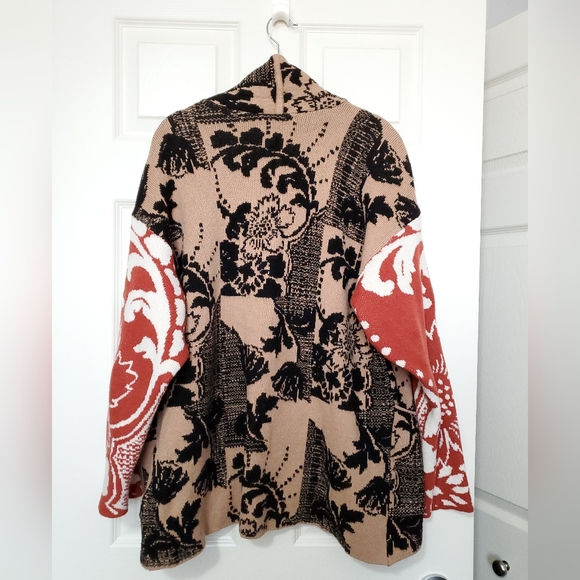 Anthropologie Lola cocoon cardigan sweater contrast print  XS/S black beige rust - Picture 5 of 16